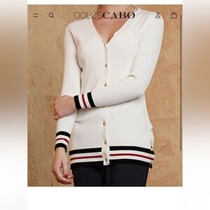 Dolce Cabo Cream Cardigan with Black and Red Stripes